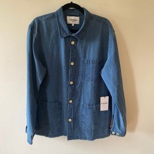 Washed Indigo Seersucker Overshirt - INDIGO / L